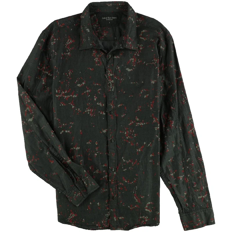 Calvin Klein Mens Splatter Button Up Shirt, Grey, Large