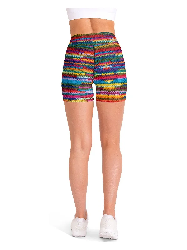 Colorful Knitted Pattern Yoga Shorts