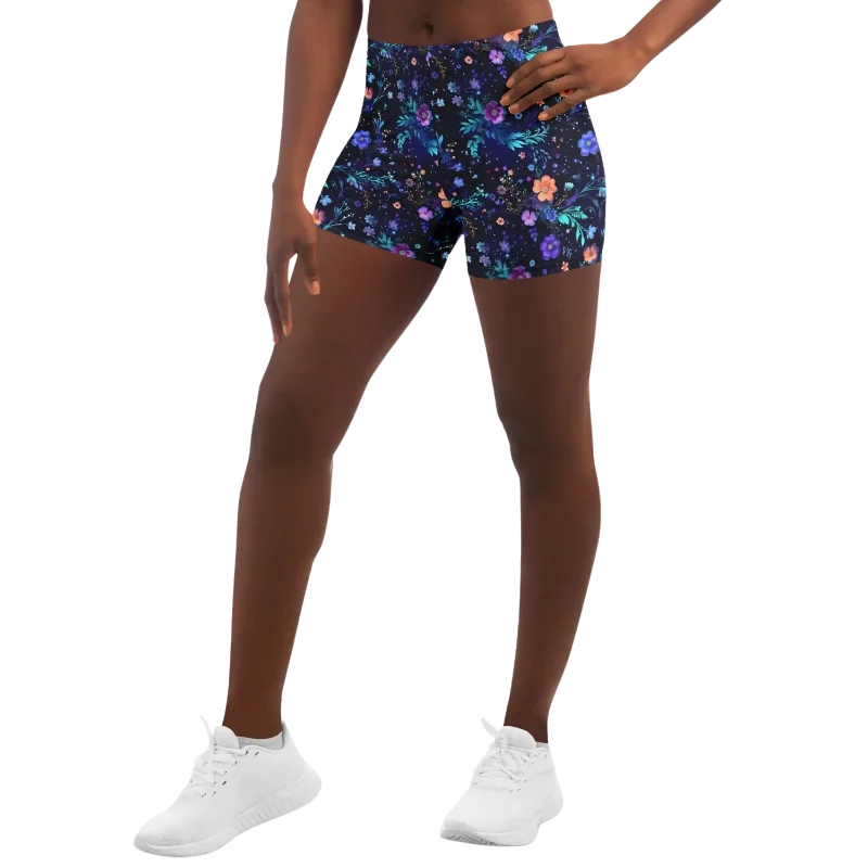 GALACTIC FLORAL PATTERN YOGA SHORTS