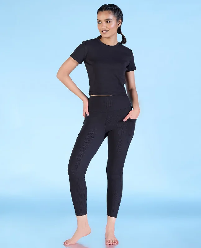 Ribbed High Waisted Leggings Black