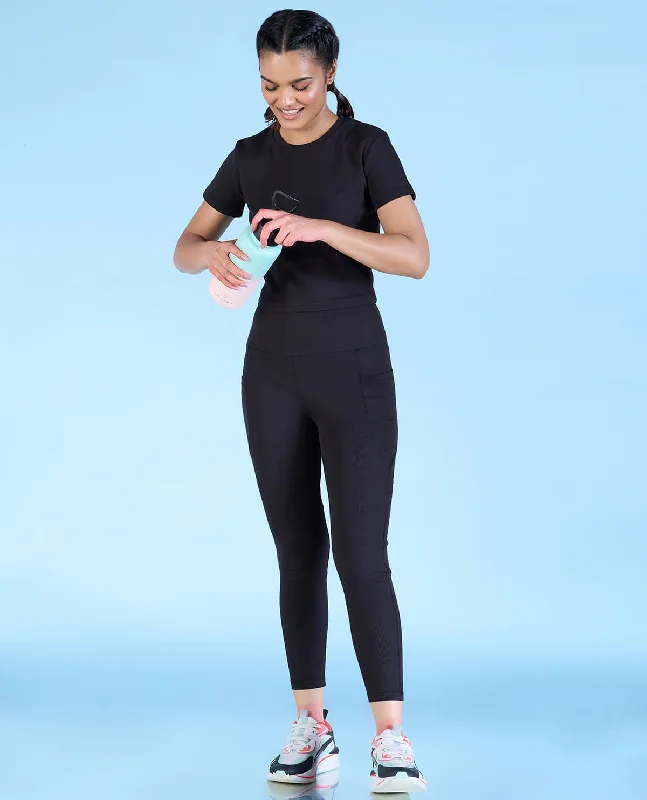 Ribbed High Waisted Leggings Black