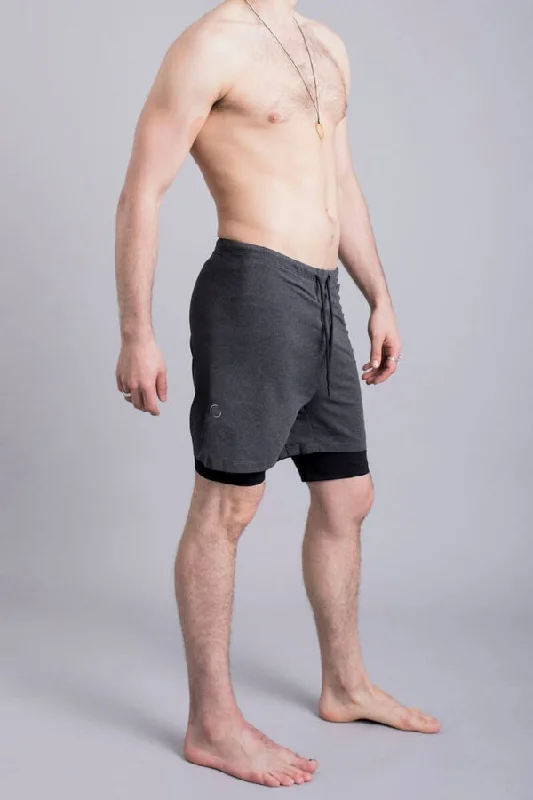 OHMME // 2-DOGS LINED MENS YOGA SHORTS - GRAPHITE GREY