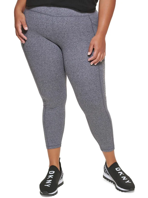 Plus Womens Metallic Logo Running Athletic Leggings