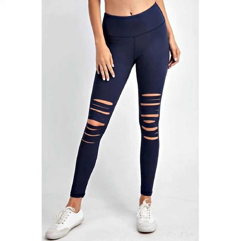 Women's Laser Cut Leggings In Navy