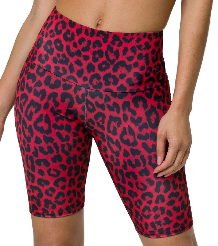 Onzie High Rise Bike Shorts Red Leopard