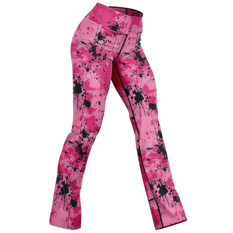 WATERCOLOR PINK INK SPLATTER YOGA FLARE LEGGINGS