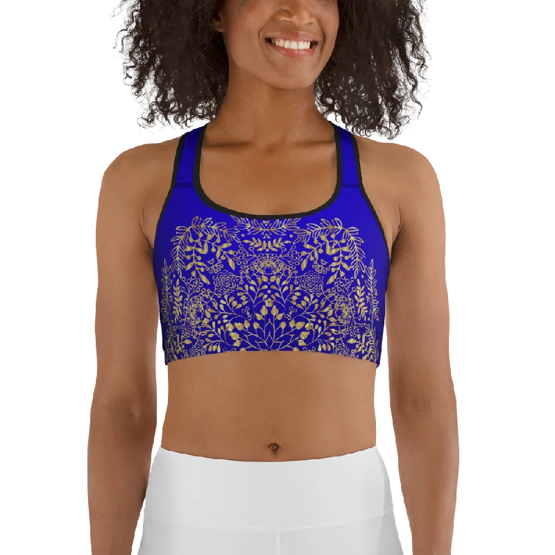 Blue and Gold Mandala Womens Sports Bra