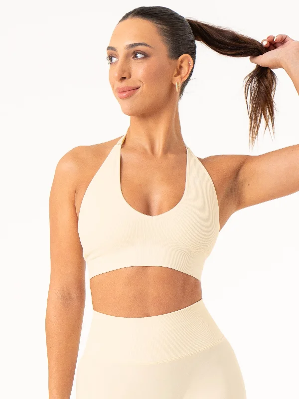 Lift Rib Seamless Halter Sports Bra - Vanilla