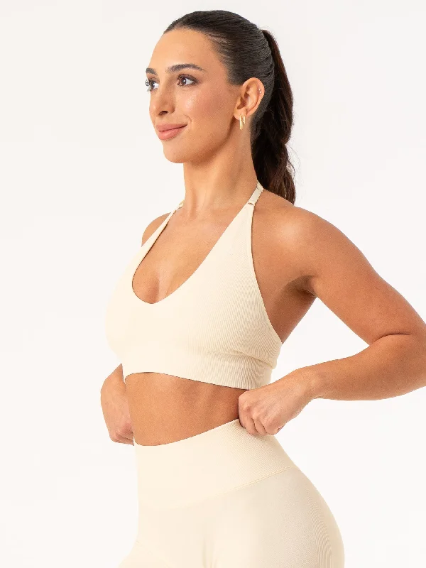 Lift Rib Seamless Halter Sports Bra - Vanilla