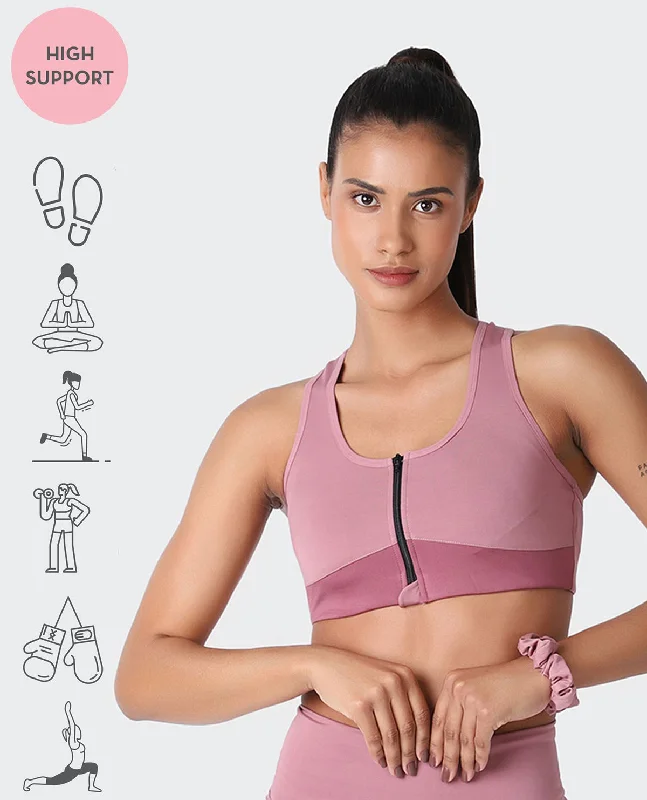 Mauve Mist Zip Sports Bra