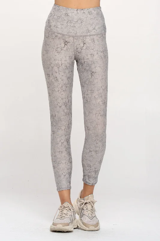 Mia - Dove Faded Floral Stamp 7/8 Legging (High-Waist)