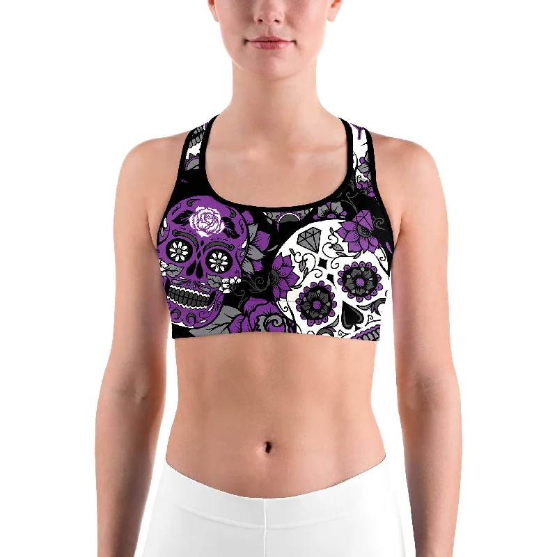 Purple Sugar Skull Sports Bra