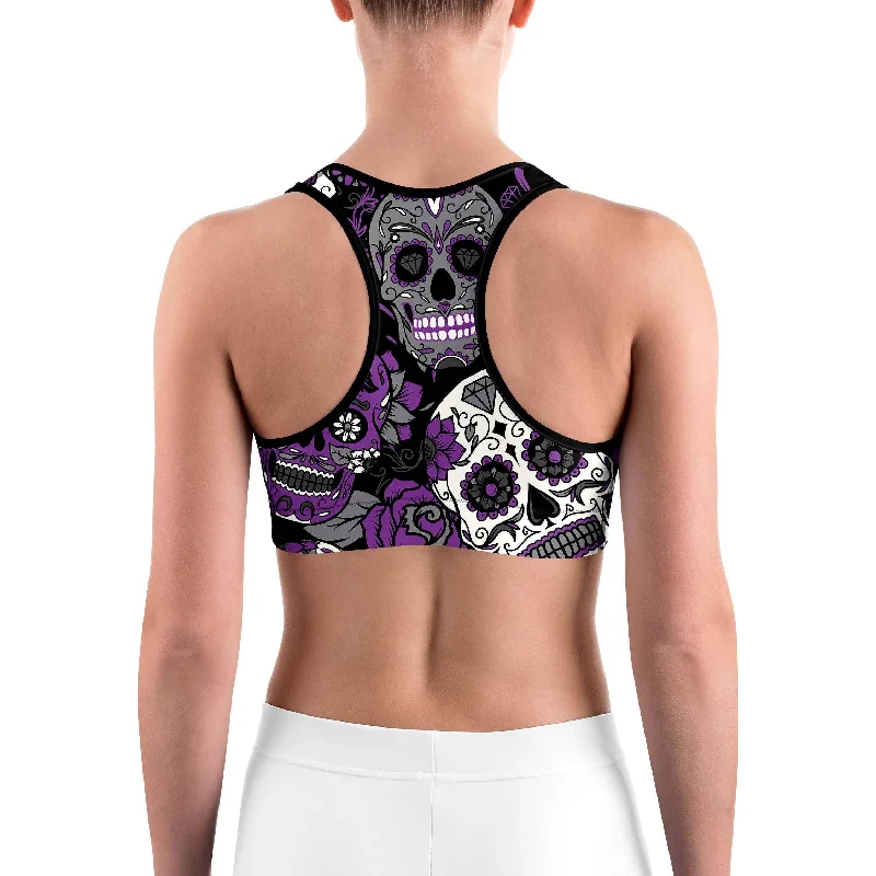 Purple Sugar Skull Sports Bra