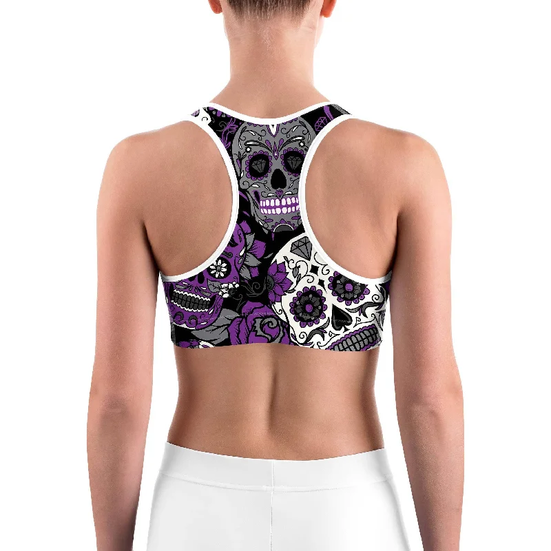 Purple Sugar Skull Sports Bra