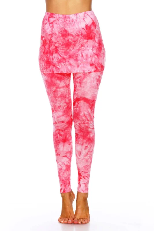 Tie Dye Skirted Leggings In Red