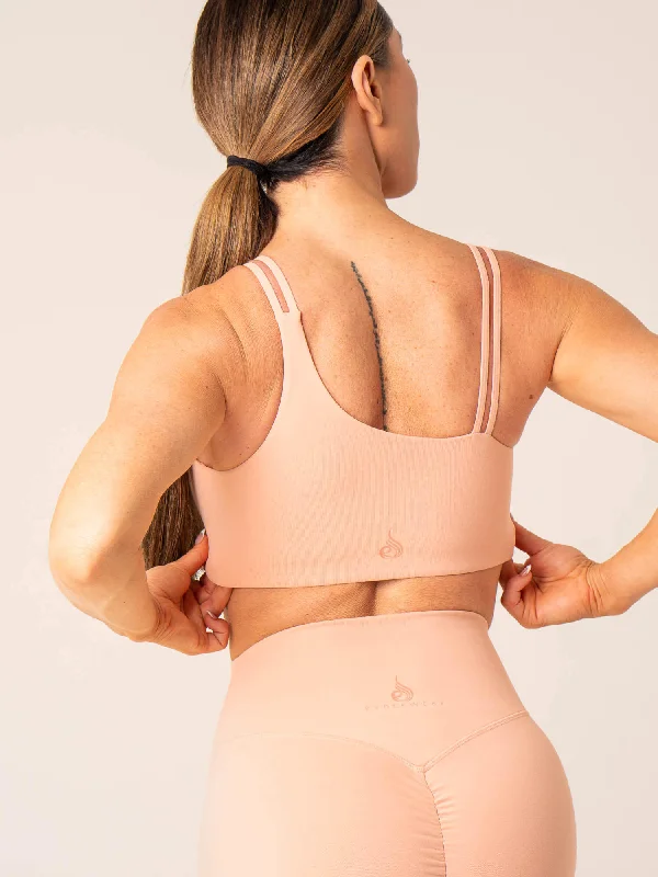 Unstoppable One Shoulder Sports Bra - Peach