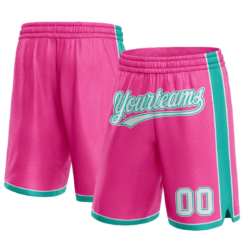 Pink White-Aqua Authentic Basketball Shorts