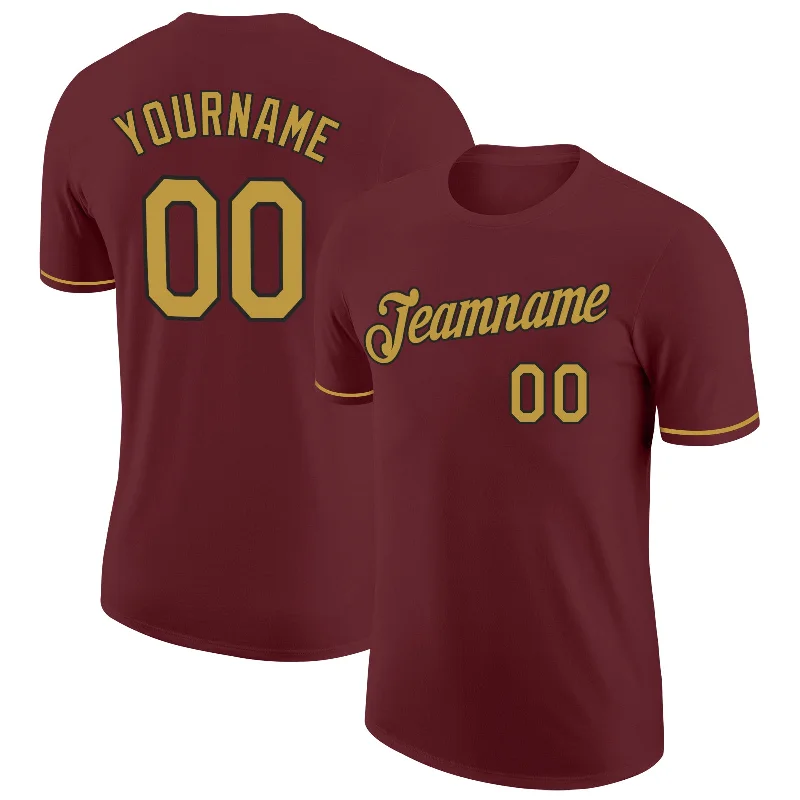 Burgundy Old Gold-Black Performance T-Shirt