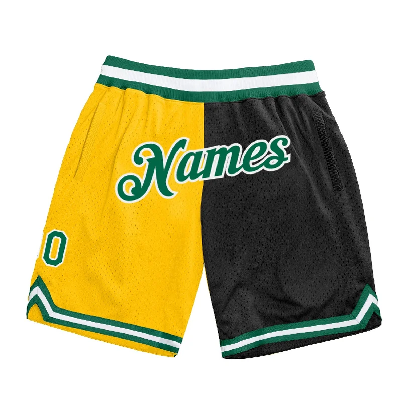 Gold Kelly Green-Black Authentic Throwback Split Fashion Basketball Shorts