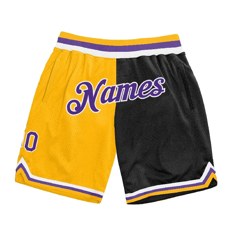 Gold Purple-Black Authentic Throwback Split Fashion Basketball Shorts