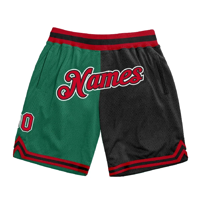 Kelly Green Red-Black Authentic Throwback Split Fashion Basketball Shorts