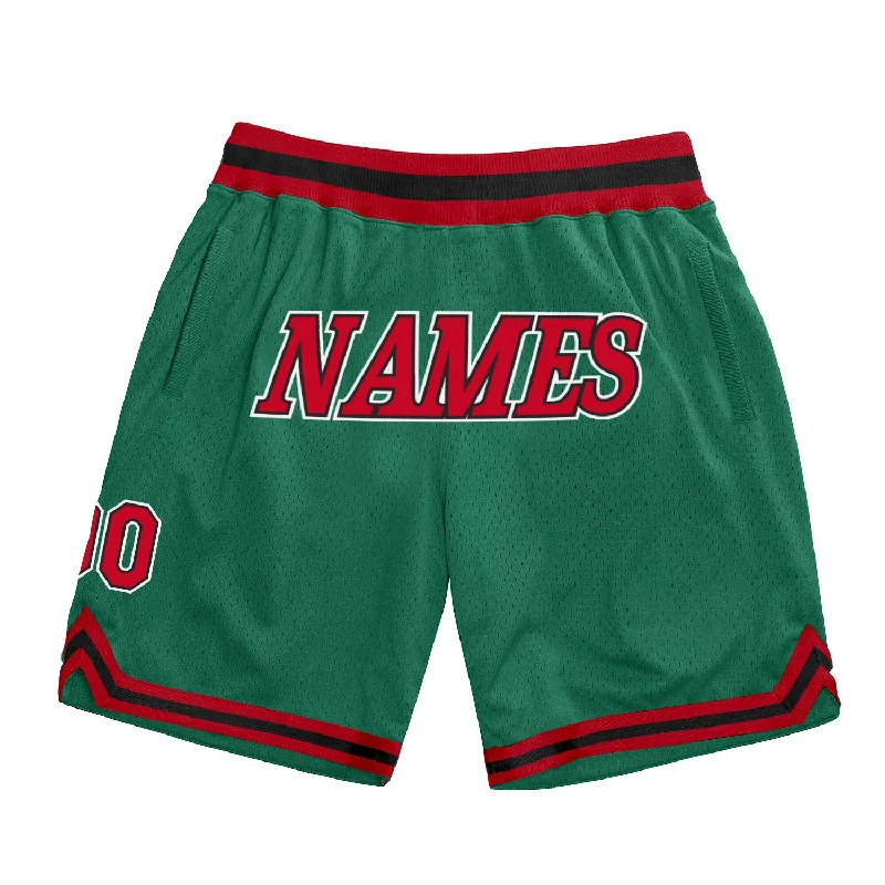 Kelly Green Red-Black Authentic Throwback Basketball Shorts