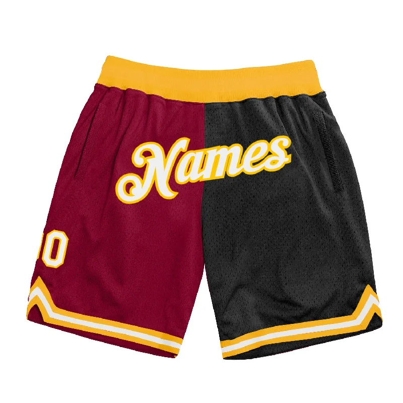 Maroon White-Black Authentic Throwback Split Fashion Basketball Shorts