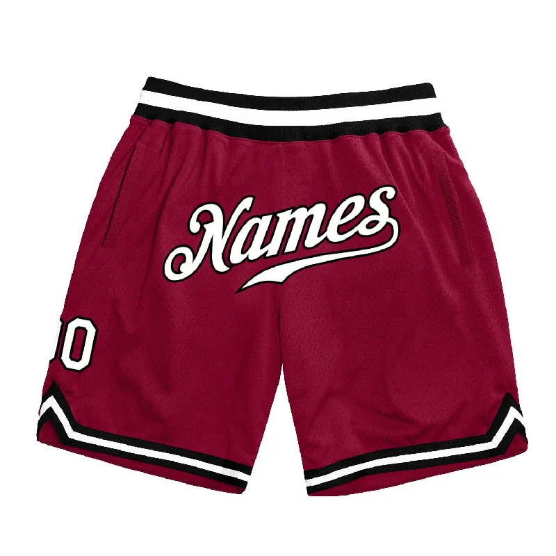 Maroon White-Black Authentic Throwback Basketball Shorts