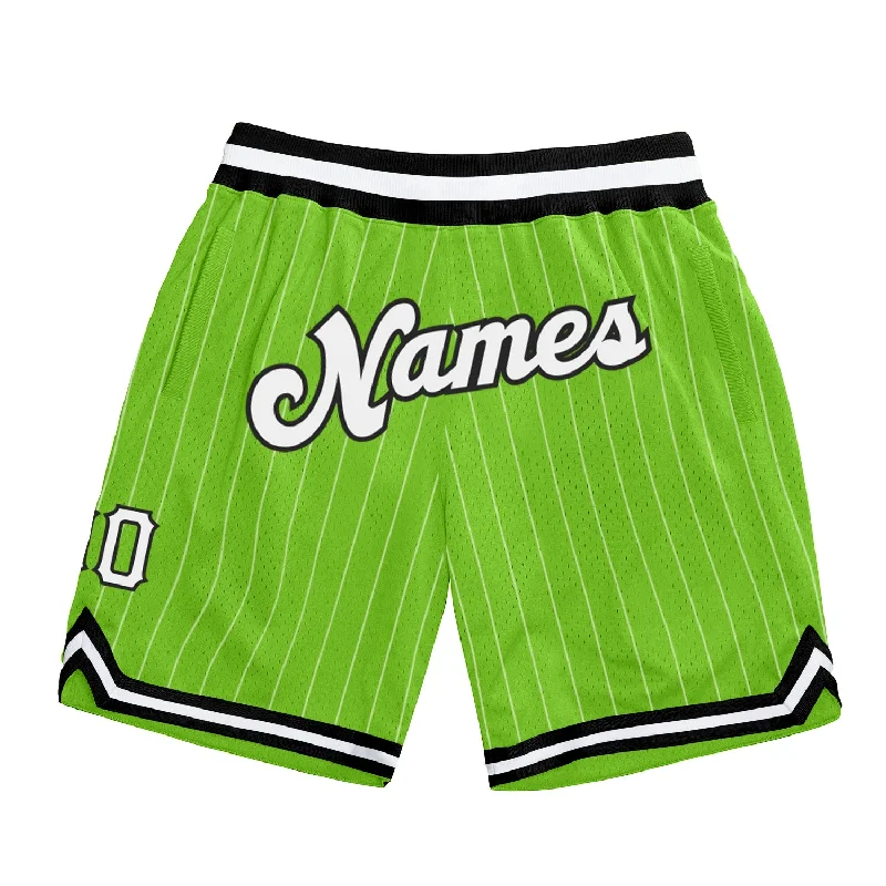 Neon Green White Pinstripe White-Black Authentic Basketball Shorts