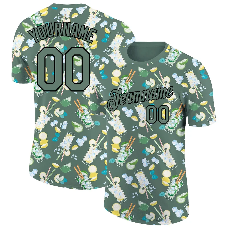 Olive Black 3D Pattern Design Summer Cold Drink Performance T-Shirt