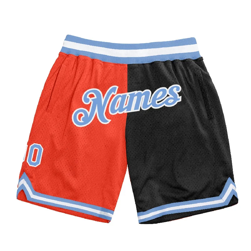 Orange Light Blue-Black Authentic Throwback Split Fashion Basketball Shorts