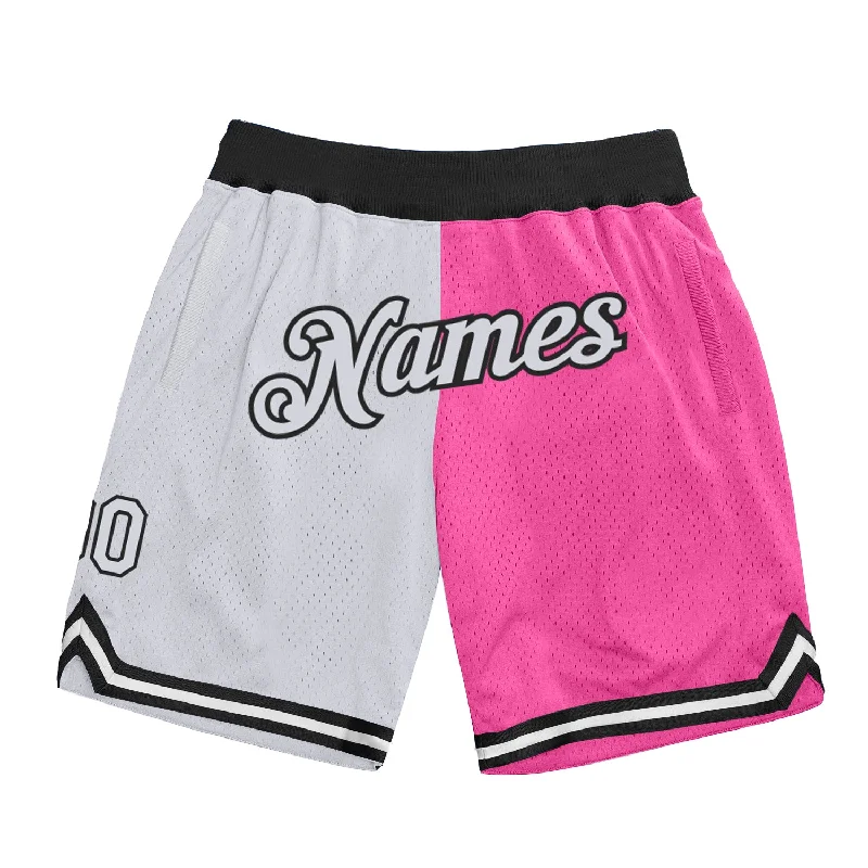 Pink White-Black Authentic Throwback Split Fashion Basketball Shorts