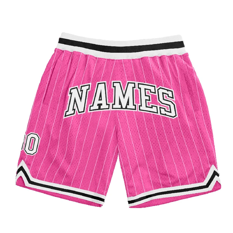 Pink White Pinstripe White-Black Authentic Basketball Shorts