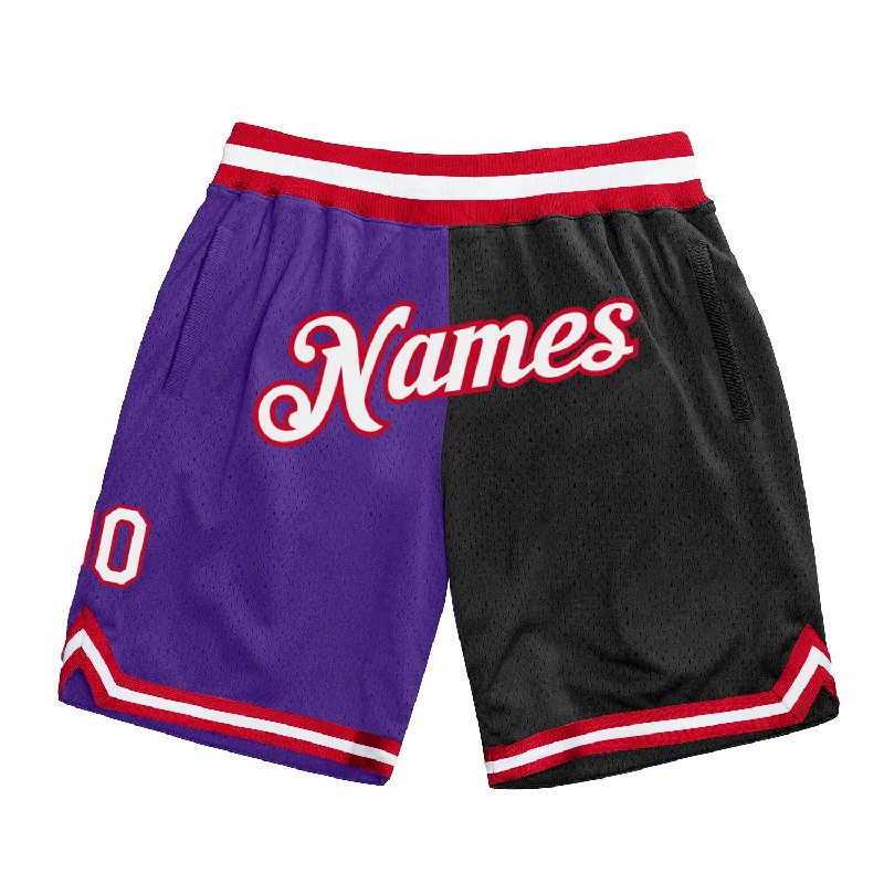 Purple White-Black Authentic Throwback Split Fashion Basketball Shorts