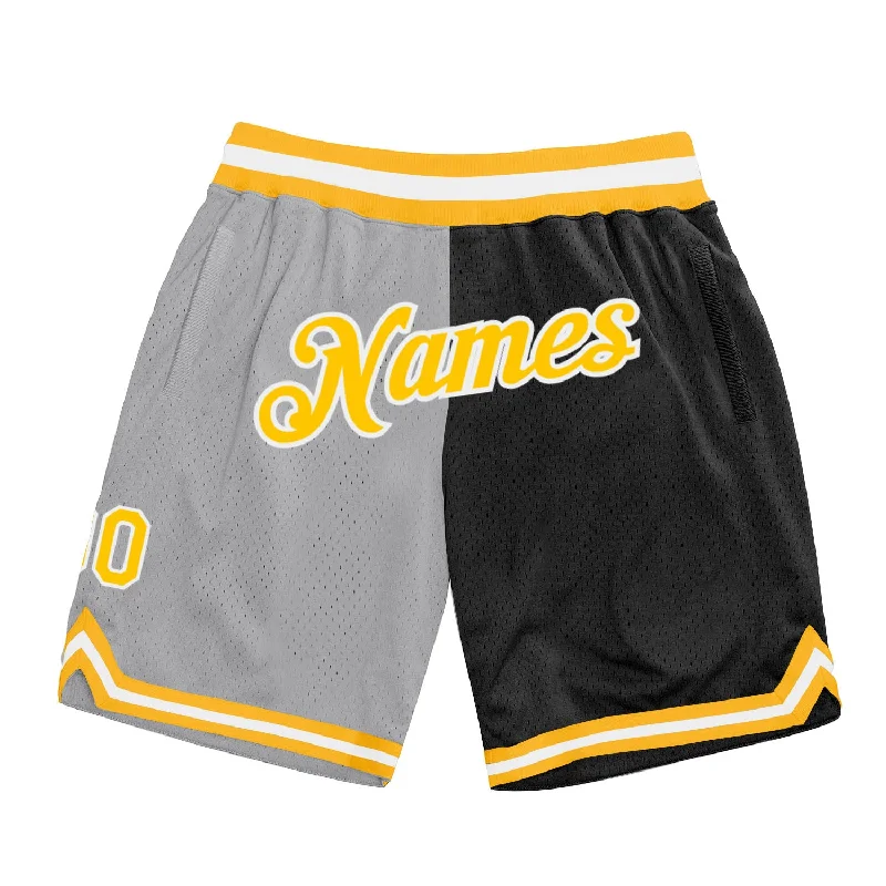 Gray Gold-Black Authentic Throwback Split Fashion Basketball Shorts