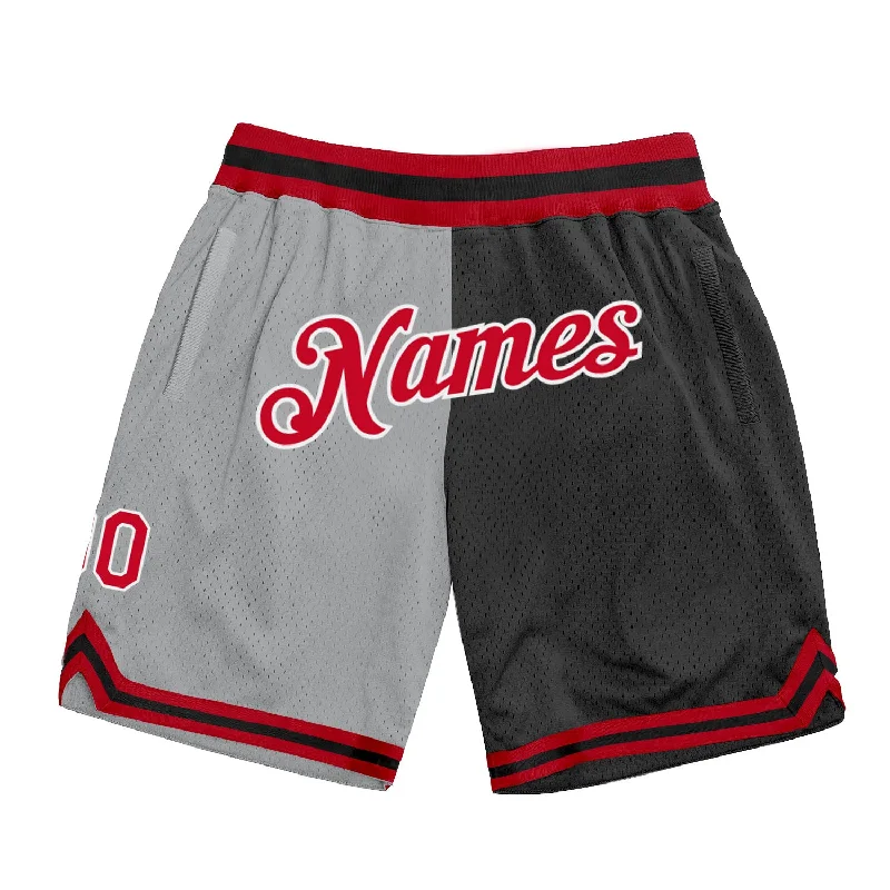 Gray Red-Black Authentic Throwback Split Fashion Basketball Shorts