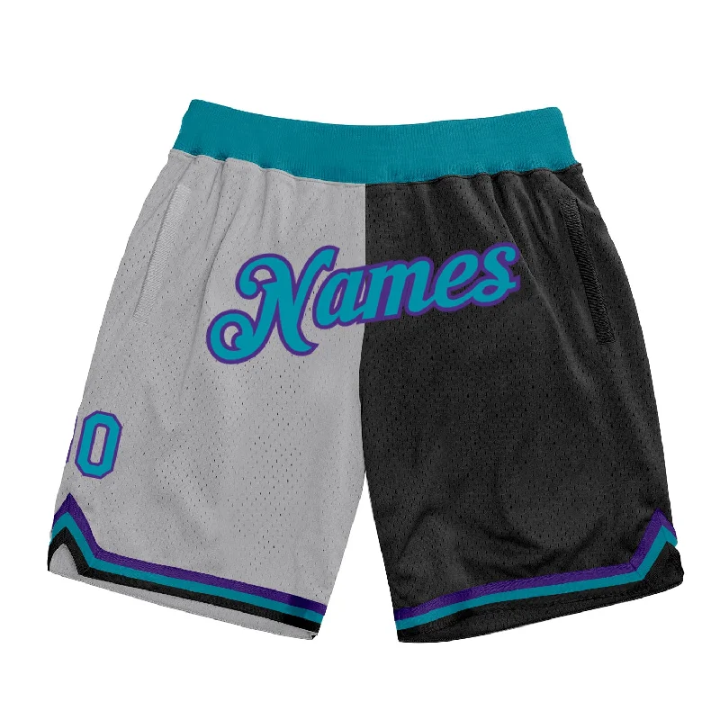 Gray Teal-Black Authentic Throwback Split Fashion Basketball Shorts