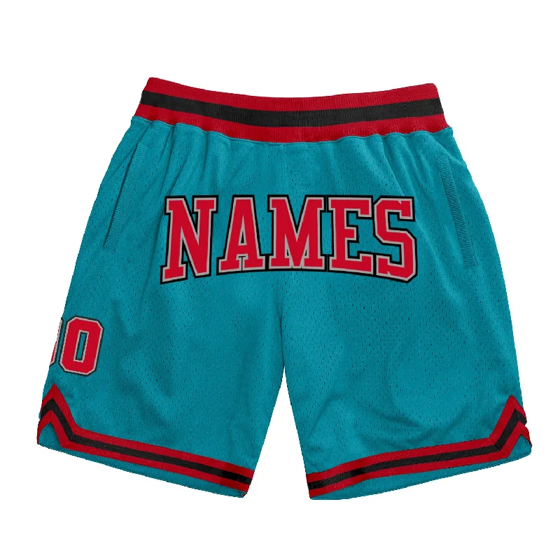 Teal Red-Black Authentic Throwback Basketball Shorts