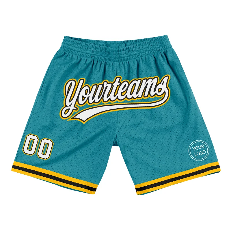 Teal White Black-Gold Authentic Throwback Basketball Shorts