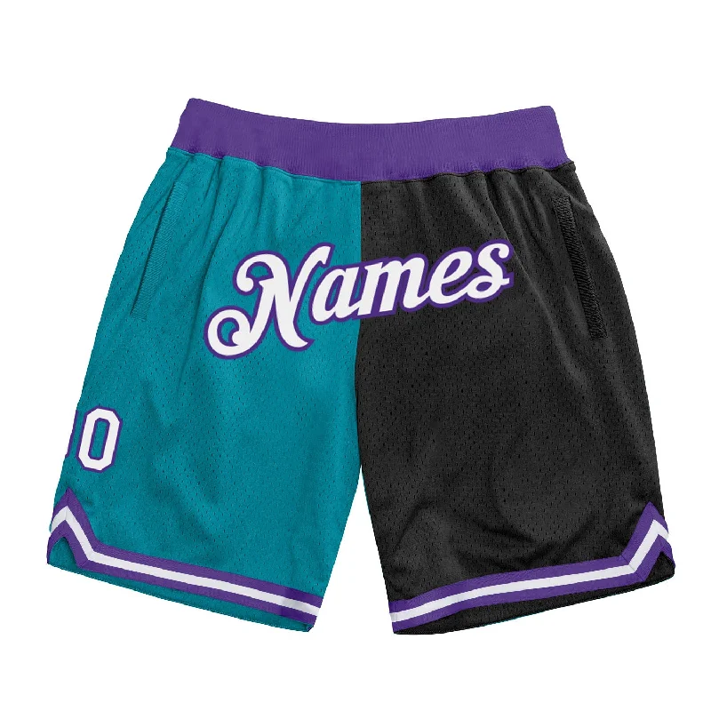 Teal White-Black Authentic Throwback Split Fashion Basketball Shorts