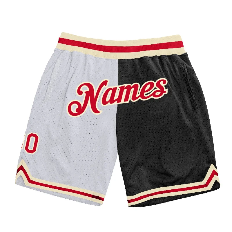 White Red-Black Authentic Throwback Split Fashion Basketball Shorts