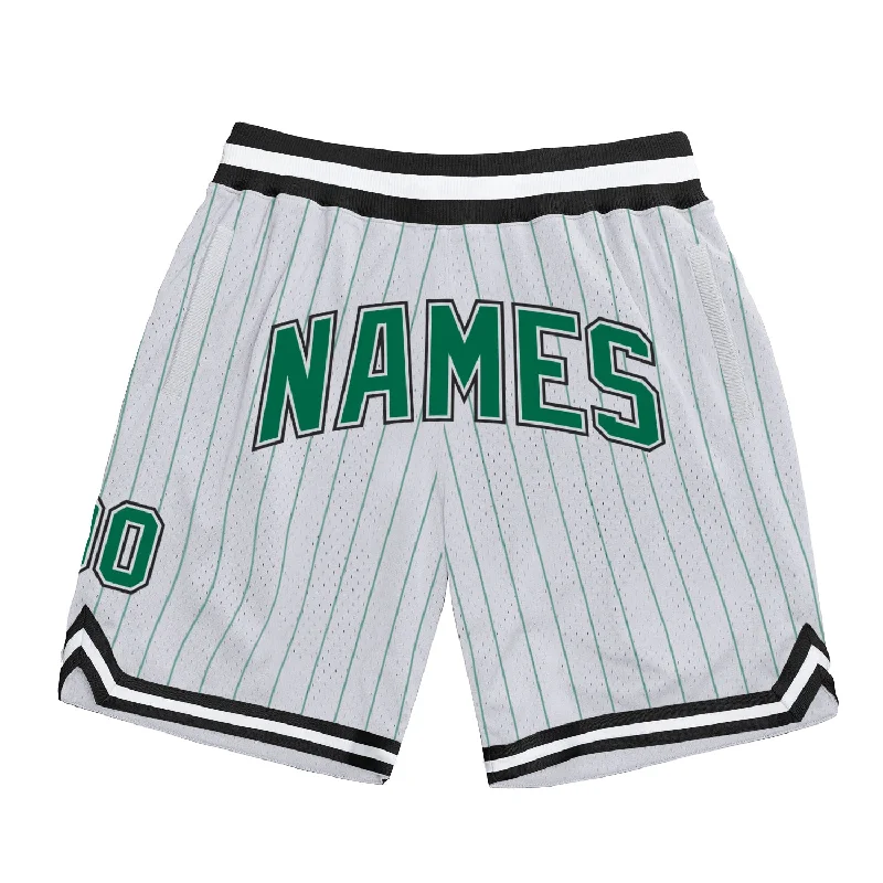 White Kelly Green Pinstripe Kelly Green-Black Authentic Basketball Shorts