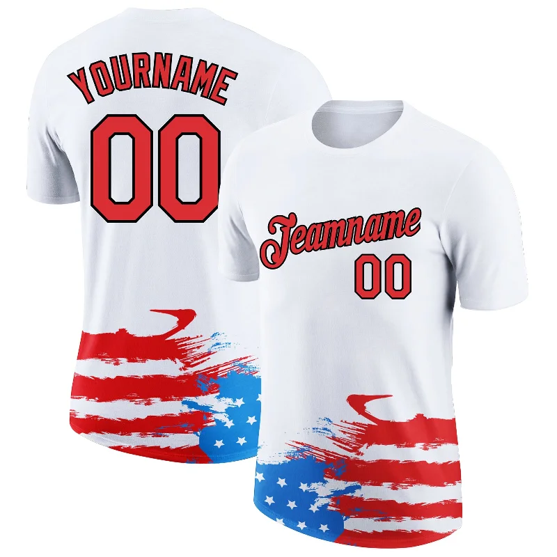 White Red-Black 3D American Flag Patriotic Performance T-Shirt