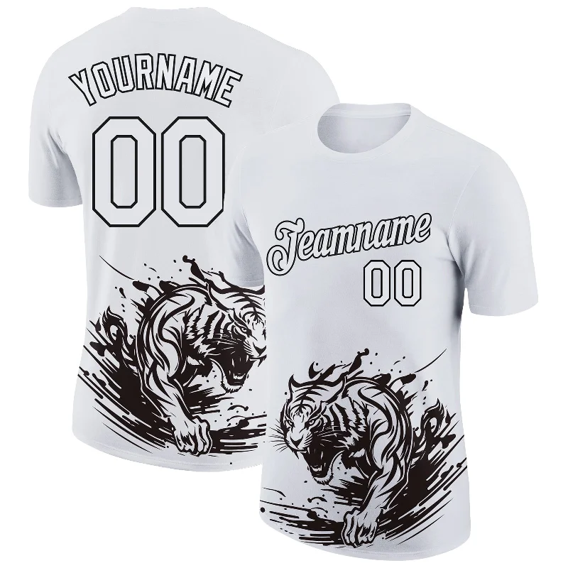 White Black 3D Pattern Design Tiger Performance T-Shirt