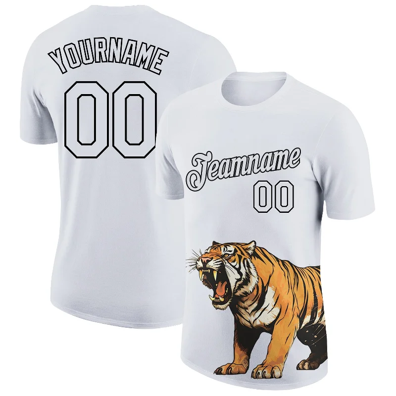 White Black 3D Pattern Design Tiger Performance T-Shirt