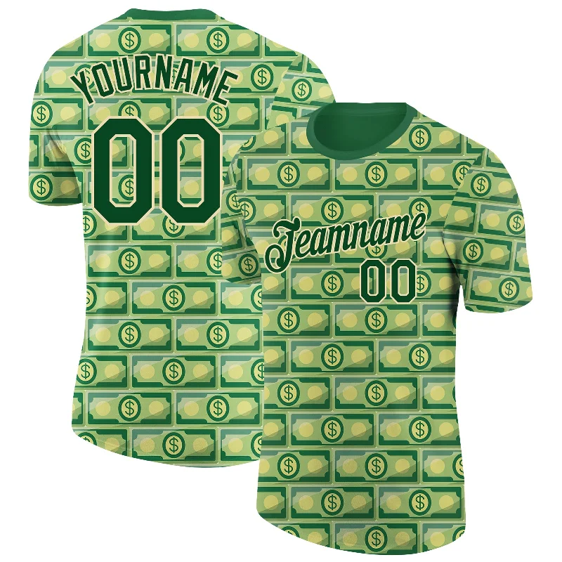 Green City Cream 3D Pattern Design Dollar Banknote Money Theme Performance T-Shirt