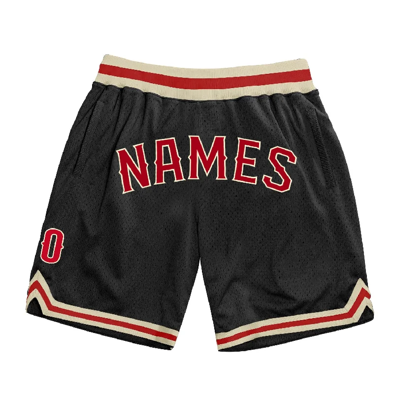 Black Red-Cream Authentic Throwback Basketball Shorts