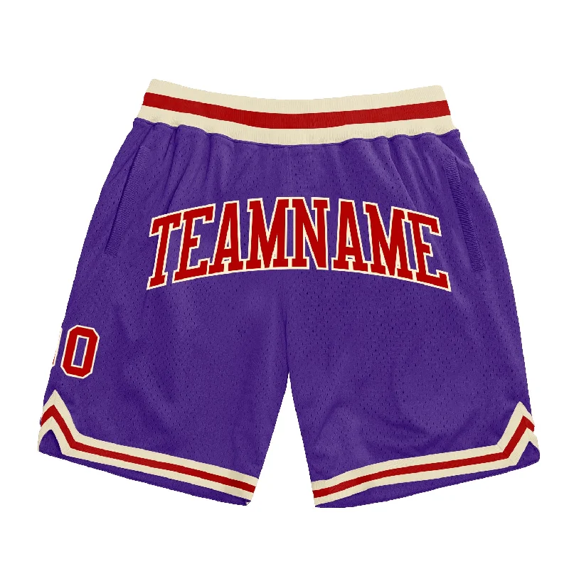 Purple Red-Cream Authentic Throwback Basketball Shorts