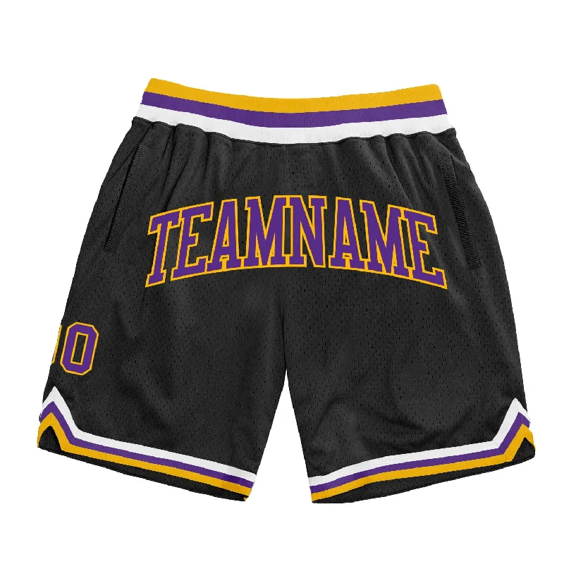 Black Purple-Gold Authentic Throwback Basketball Shorts