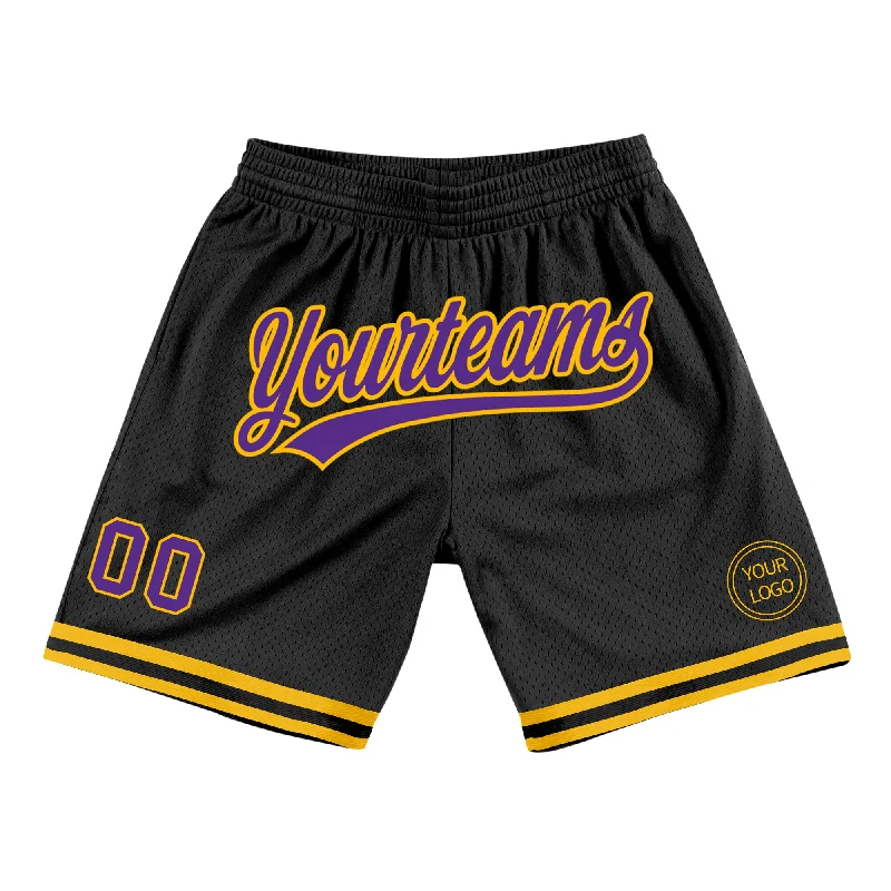 Black Purple-Gold Authentic Throwback Basketball Shorts